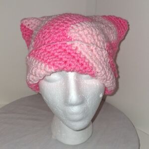 Pink Cat Ear Beanie Chevron Print Hat
